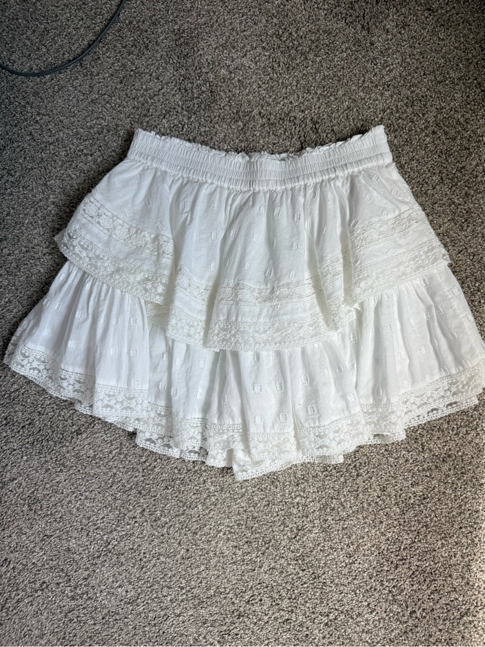 American Eagle Outfitters White Tiered Lace Mini Skirt